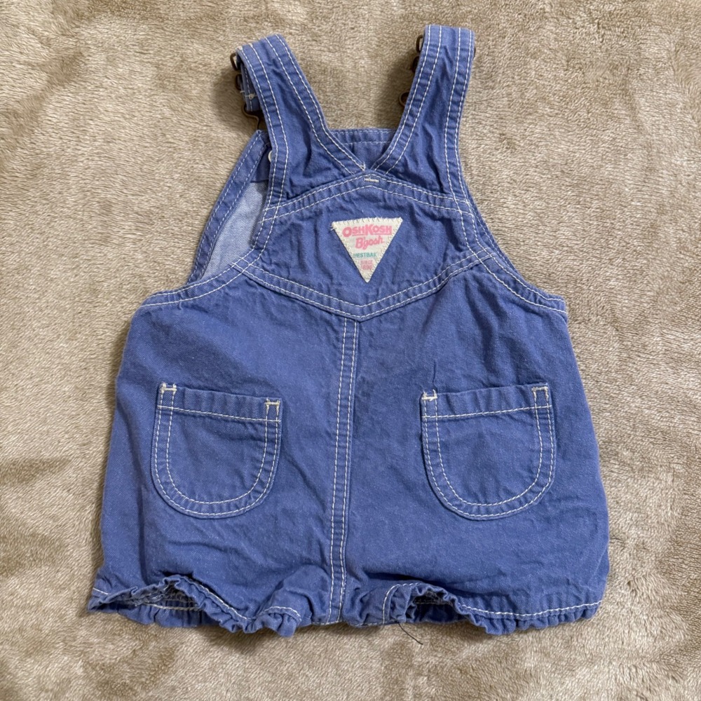 OshKosh Bgosh Girls Blue Floral Embroidered Ruffle Shortall Overalls 6 Months - Picture 2 of 8